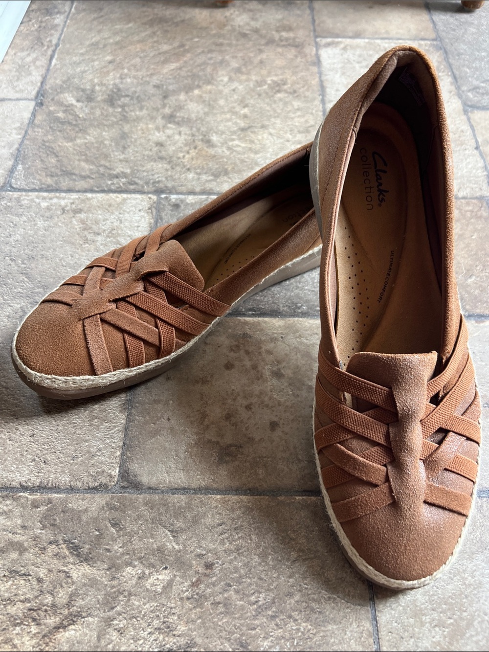Clarks Brown Woven Slip-On Espadrille Flats